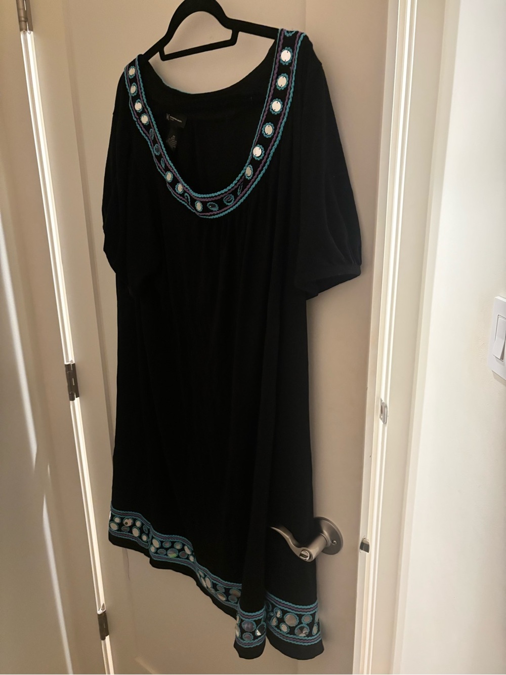 Black Embroidered Scoop Neck Women's dress with Teal Accents